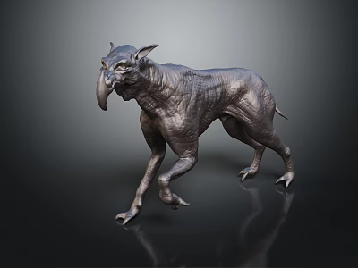 Fantasy Mythical Creature Metal Sculpture With Sharp Ears Long Snout And Lean Body 3d model