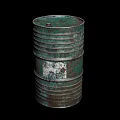 Tech Exhibition Hall Showcasing Green Rusty Metal Oil Drum With Worn White Label