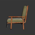 Modern Wooden Chair With Orange Frame Light Green Cushion And Gray Cloth