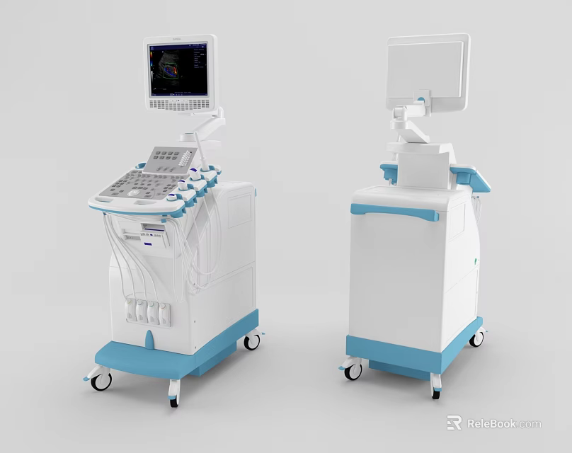 Blue And White Mobile Medical Equipment Carts With Display Screens And Control Panels 3d model 
