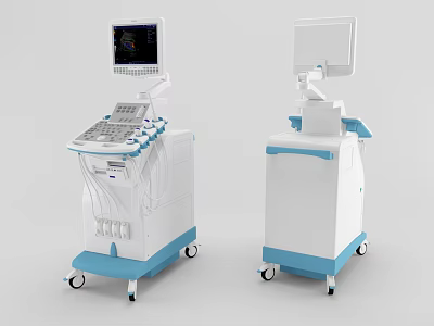 Blue And White Mobile Medical Equipment Carts With Display Screens And Control Panels 3d model