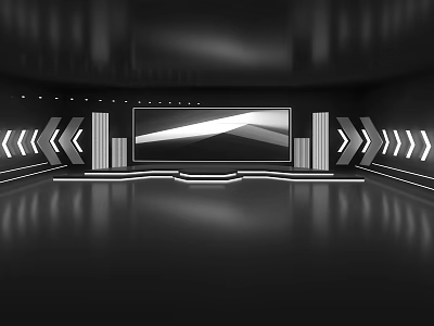 Futuristic Interior Space With Large Screen And Illuminated Geometric Decorations 3d model