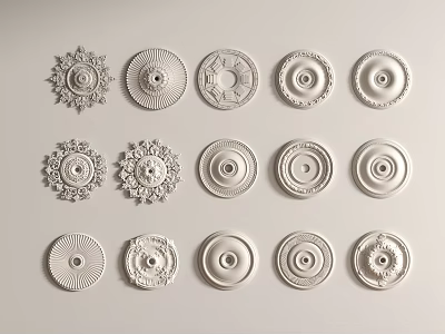 White Intricate Carved Ceiling Roses with Various Decorative Design Patterns 3d model