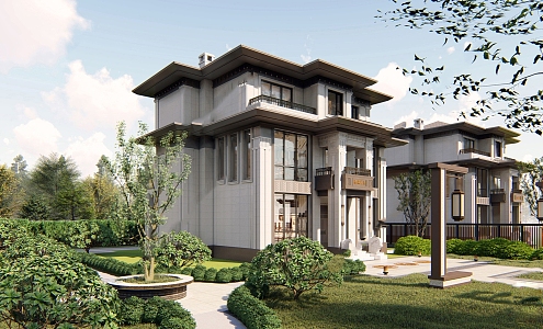 New Chinese Villa with Yard 3d model