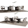 Modern Dining Table Set With Six Upholstered Chairs And Decorative Plant 3d model