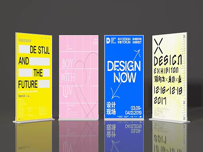 Modern Design Exhibition Display Panels With Colorful Graphics And Typography Details 3d model