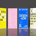 Modern Design Exhibition Display Panels With Colorful Graphics And Typography Details