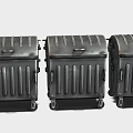 Black Metal Wheeled Trash Bins With Striped Design And Lids Set Of Three