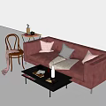 Pink Sofa And Black Coffee Table Combination With Throw Pillows And Decorative Items 3d model