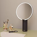 Modern Dressing Table With Lighted Ring Vanity Mirror Makeup Brushes Perfume Bottle Lipstick And Organizer 3d model