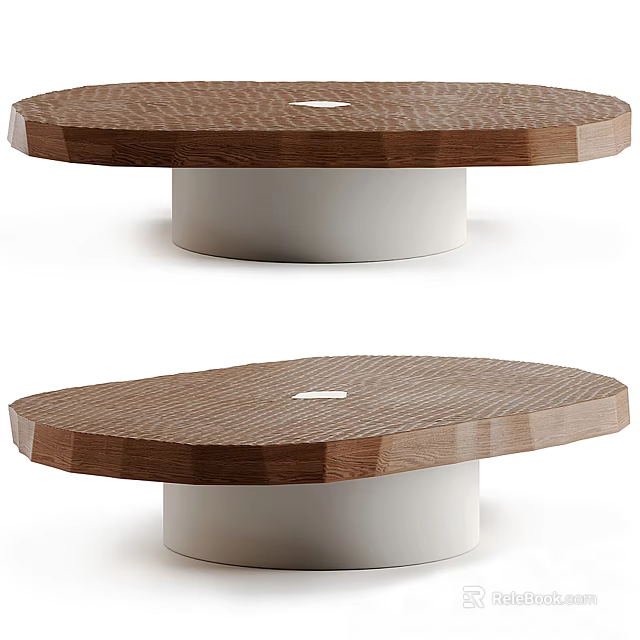 Modern Coffee Table With Textured Wooden Top And White Cylindrical Base 3d model 