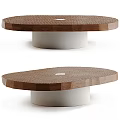 Modern Coffee Table With Textured Wooden Top And White Cylindrical Base