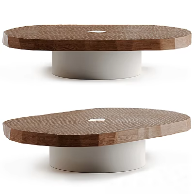 Modern Coffee Table With Textured Wooden Top And White Cylindrical Base 3d model