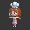 Cute Red Haired Cartoon Character In Blue Apron With Small White Creature On Chef Hat
