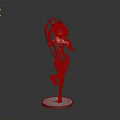 3D Anime Character Model With Cat Ears Tail And Black Bodysuit Standing On Round Base
