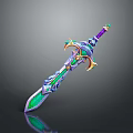 Fantasy Ornate Sword Weapon With Green Purple Decorations And Glowing Details