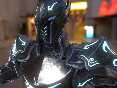 Futuristic Black Armor Costume With Blue Glowing Patterns And Metallic Texture For Sci Fi Character 3d model