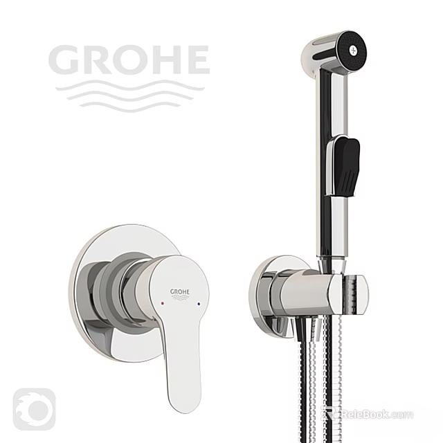 GROHE Wall Mounted Shower Faucet With Handheld Shower And Chrome Finish 3d model 