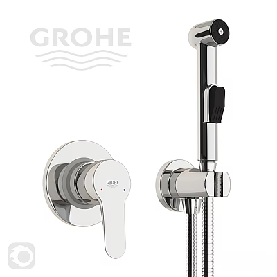 GROHE Wall Mounted Shower Faucet With Handheld Shower And Chrome Finish 3d model