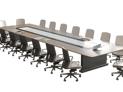 Modern Office Conference Table With Multiple Wheeled Chairs And Spacious Surface 3d model