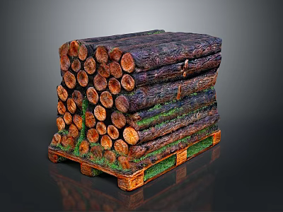 Natural Wooden Logs Stacked On Pallet Forming A Neat Pile With Wood and Stone Texture 3d model