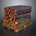 Natural Wooden Logs Stacked On Pallet Forming A Neat Pile With Wood and Stone Texture