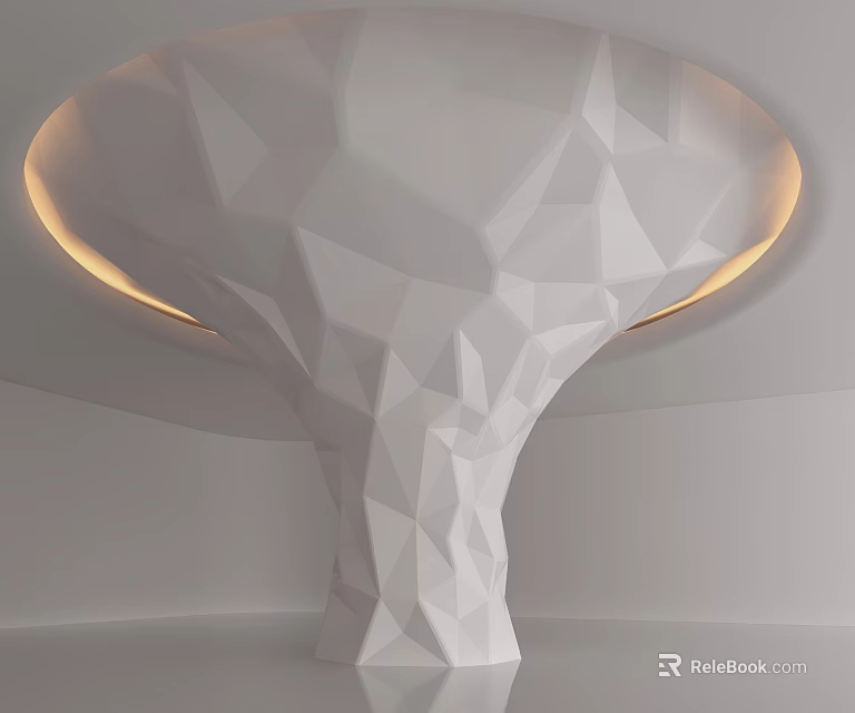 White Geometric Column With Mushroom Shaped Top And Warm Ambient Lighting In Modern Interior 3d model 