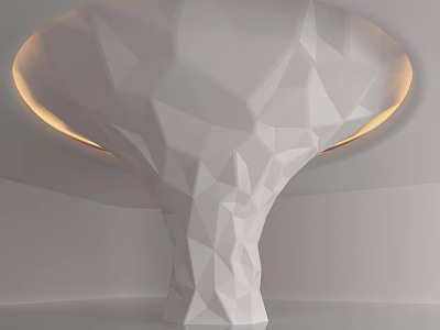White Geometric Column With Mushroom Shaped Top And Warm Ambient Lighting In Modern Interior 3d model