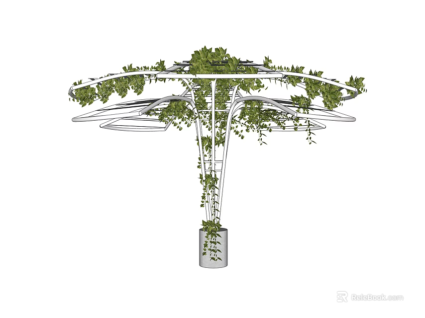 Layered Circular Pergola With Metal Frame And Green Vines Growing Around 3d model 