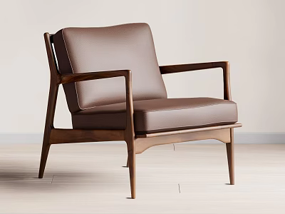 Brown Leather Leisure Chair With Wooden Frame And Modern Sleek Design 3d model