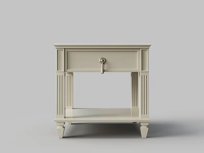 White Bedside Table With Drawer Metal Handle Open Shelf And Classical Design 3d model