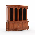 Classic Wooden Bookcase with Carved Details Glass Doors Drawers And Cabinet Doors