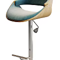 Modern Bar Stools with Wooden Back Blue Fabric Seat Metal Adjustable Base and Footrest
