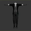 Formal Attire Mannequin With Arms Outstretched Wearing Black Suit And Tie Against Gray Background