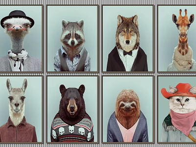 Fashionable Animal Paintings of Wildlife Dressed in Human Clothing Portrait Series with Stylish Outfits 3d model
