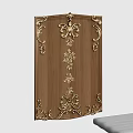Wooden Door With Ornate Gold Carved Lines And Intricate Decorative Patterns