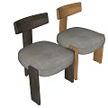 Modern Single Chair With Round Beige Cushion Curved Backrest And Wooden Legs