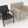 Modern Furniture Set With Black Leather Chair And Beige Armchair Featuring Wooden And White Legs