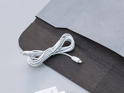 Phone Accessories Including White Charging Cable USB Charger And Gray Storage Pouch 3d model