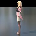 Game Movie Character with Blonde Hair Pink Black Top White Pants Brown Boots Ribbon Details