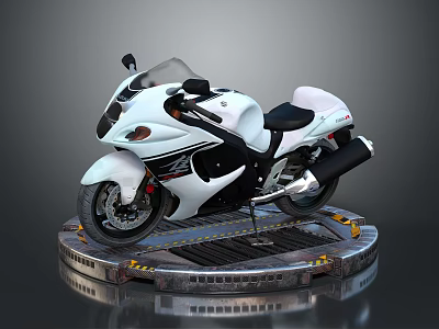 Sleek White Sport Motorcycle With Aerodynamic Design And Black Seat On Display Platform 3d model