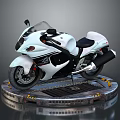Sleek White Sport Motorcycle With Aerodynamic Design And Black Seat On Display Platform