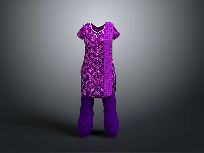 Stylish Purple Kids Clothing Set with Patterned Top and Pants for Daily Use 3d model