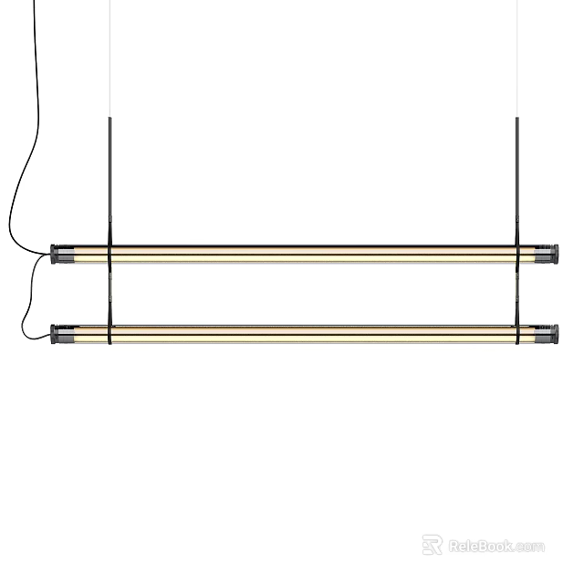 Modern Linear Chandelier Design Featuring Two Elongated Hanging Light Fixtures 3d model 