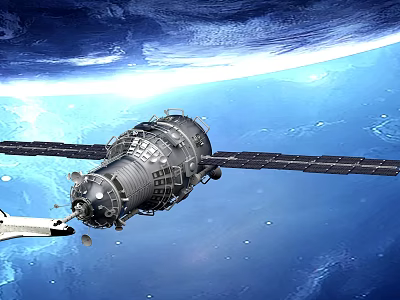 Satellite Orbiting Earth In Space With Solar Panels And Spacecraft View 3d model