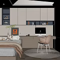Modern Tatami Bedroom Interior Design with Tatami Bed Desk Chair and Lighting Cabinets
