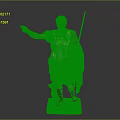 Roman Warrior Statue With Gold Silver Armor Spear And Red Cloak On White Pedestal