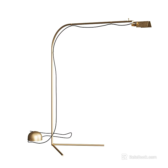 Sleek Modern Arc Floor Lamp With Brass Curved Stand And Minimalist Shade Design 3d model 