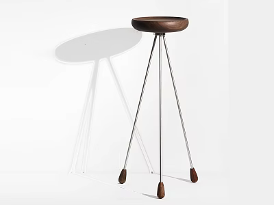 Modern Minimalist Plant Stand with Round Wooden Top and Metal Legs on White Background 3d model