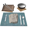 Modern Tableware Knife and Fork Chopsticks Plate Placemat Bamboo Mat 3d model